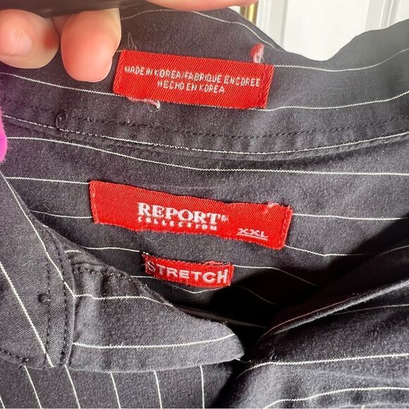 Sz XXL Report Collection Black Striped Dress Shirt - Picture 8 of 9